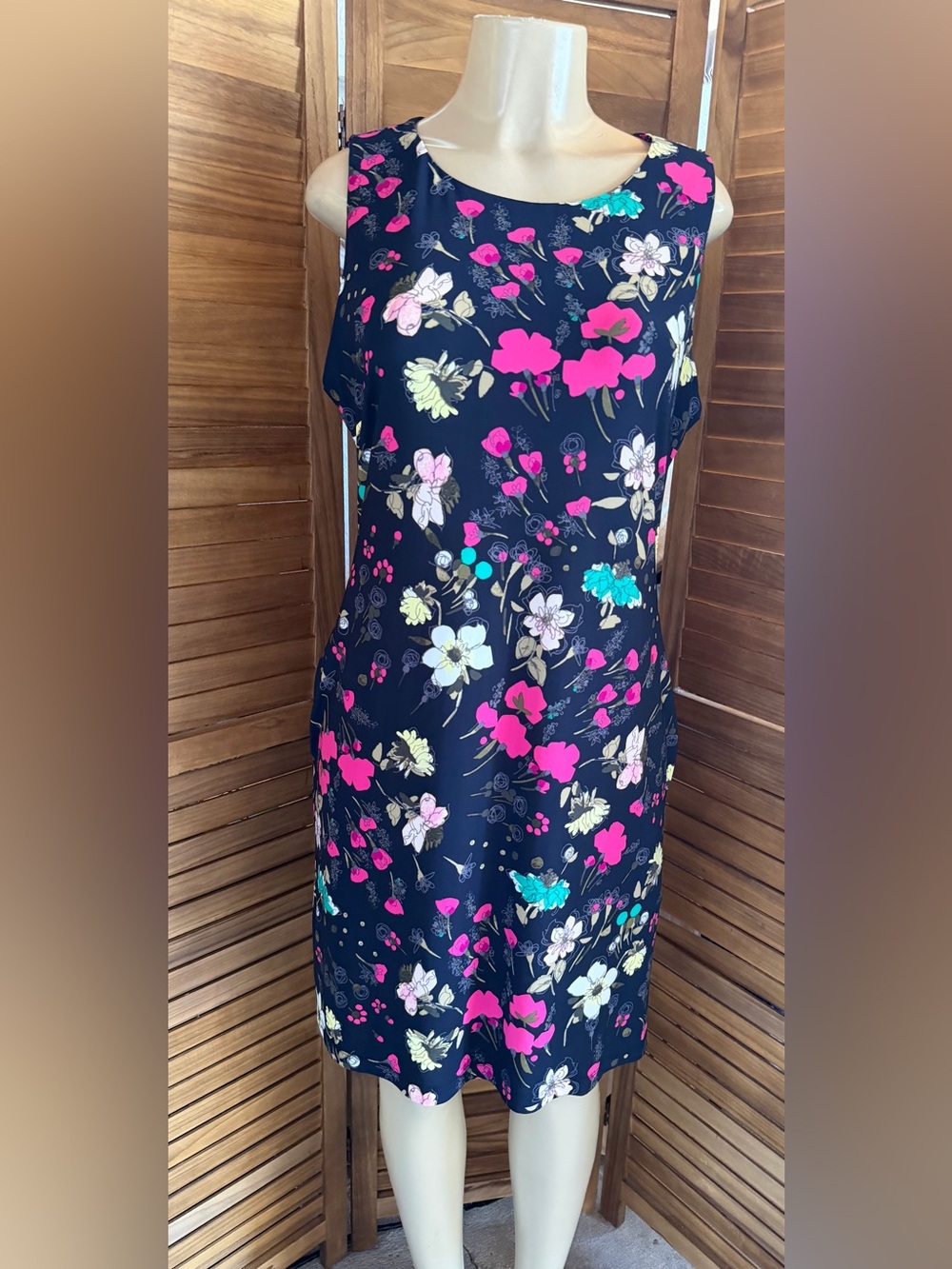 Tommy Hilfiger Navy Floral Midi Dress with Pink & Teal Accents